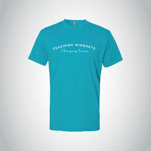 Teaching Mindsets–Changing Lives T-Shirt in Bondi Blue